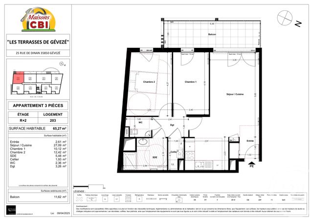 Appartement T3 à vendre - 3 pièces - 65,31 m2 - Geveze - 35 - BRETAGNE