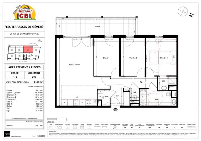 Appartement T4 à vendre - 4 pièces - 84,86 m2 - Geveze - 35 - BRETAGNE