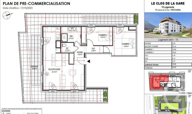 Appartement T3 à vendre - 3 pièces - 70,40 m2 - Pontcharra - 38 - RHONE-ALPES