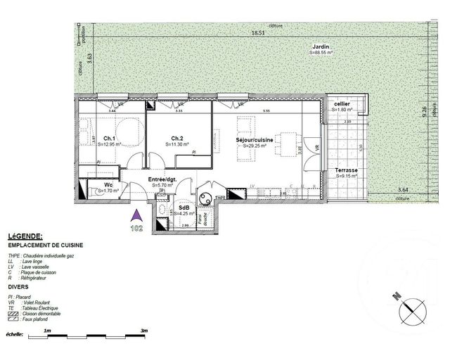 Appartement T3 &agrave; vendre - 3 pi&egrave;ces - 65,15 m2 - Goncelin - 38 - RHONE-ALPES