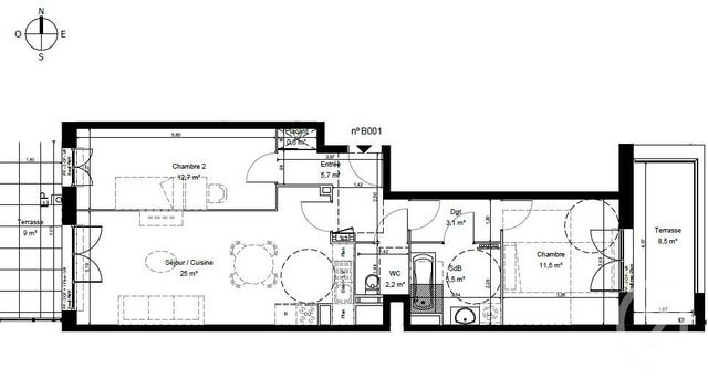 Appartement T3 &agrave; vendre - 3 pi&egrave;ces - 66,30 m2 - Cucq - 62 - NORD-PAS-DE-CALAIS
