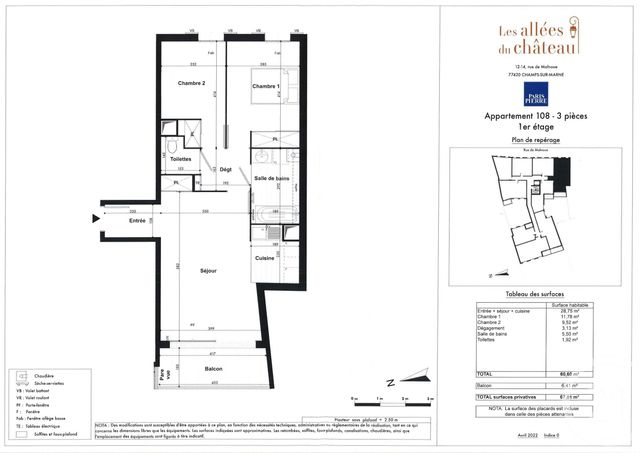 Appartement Local &agrave; louer - 3 pi&egrave;ces - 60,60 m2 - Champs Sur Marne - 77 - ILE-DE-FRANCE