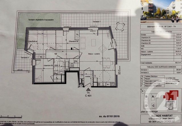 Appartement F4 &agrave; vendre - 4 pi&egrave;ces - 84 m2 - St Priest - 69 - RHONE-ALPES