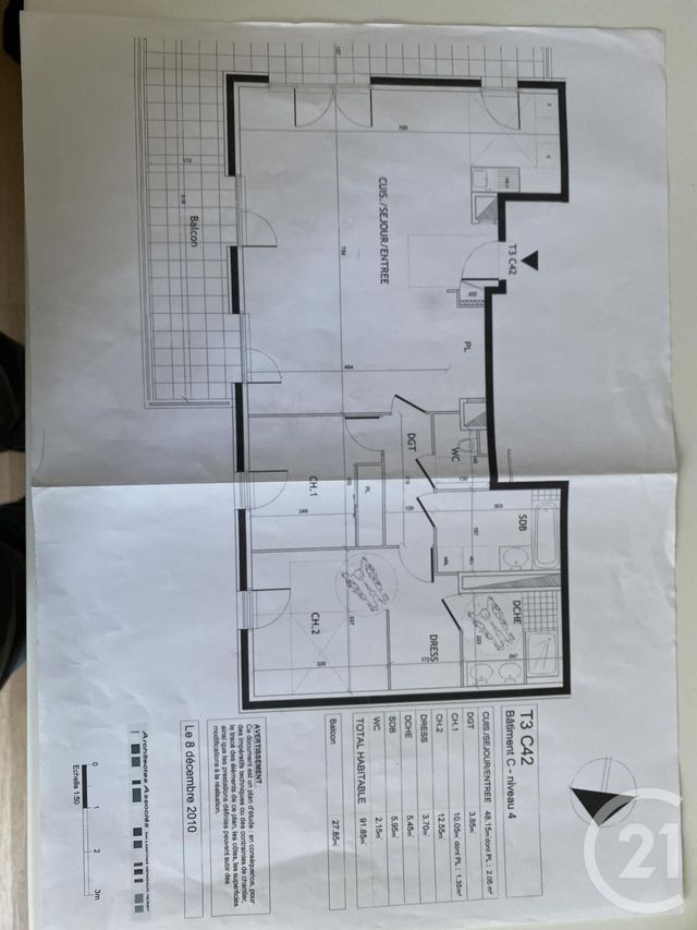 Appartement T3 &agrave; vendre - 3 pi&egrave;ces - 92 m2 - Decines Charpieu - 69 - RHONE-ALPES