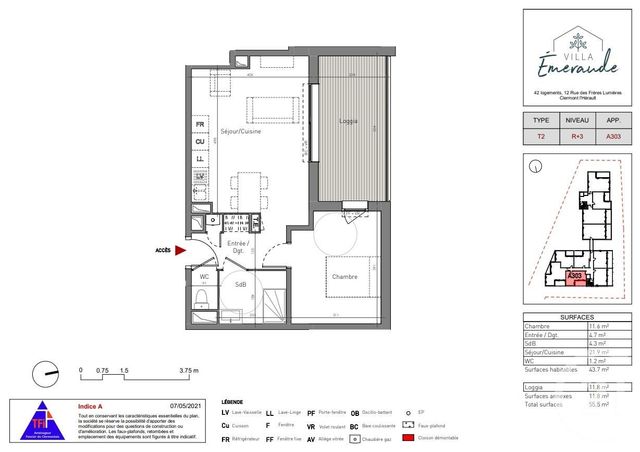 Appartement T2 à vendre - 2 pièces - 43,70 m2 - Clermont L Herault - 34 - LANGUEDOC-ROUSSILLON