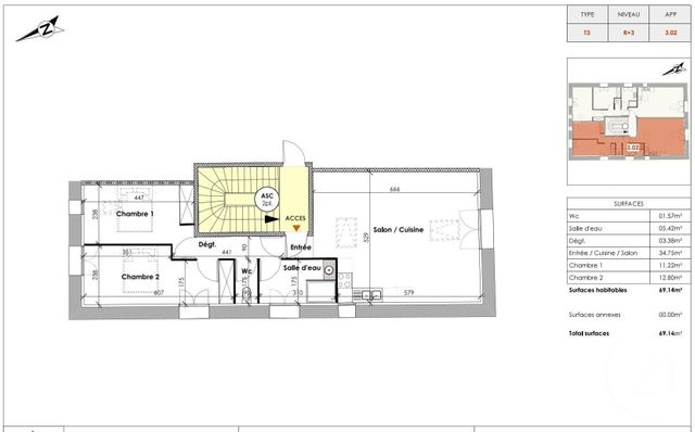 Appartement T3 à vendre - 3 pièces - 69,14 m2 - Clermont L Herault - 34 - LANGUEDOC-ROUSSILLON
