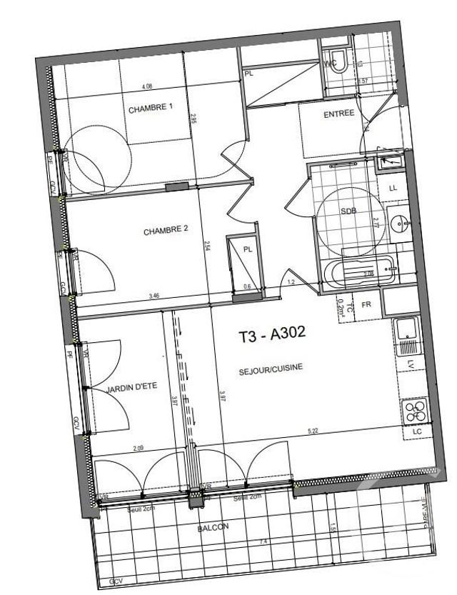 Appartement T3 à vendre - 3 pièces - 67,47 m2 - Rennes - 35 - BRETAGNE