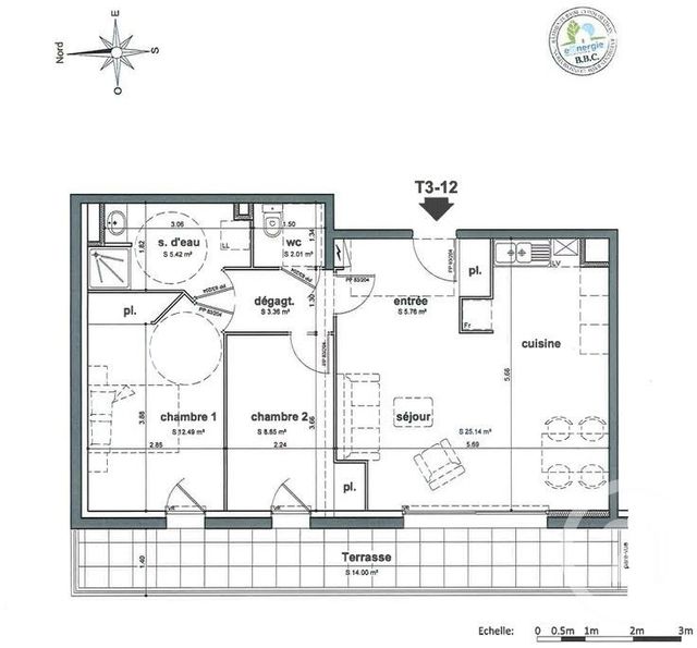 Appartement F3 &agrave; vendre - 3 pi&egrave;ces - 63 m2 - Rennes - 35 - BRETAGNE
