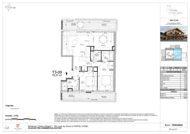 Appartement T3 &agrave; vendre - 3 pi&egrave;ces - 70,27 m2 - Chatel - 74 - RHONE-ALPES