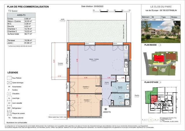 Appartement à vendre - 3 pièces - 69,29 m2 - Estrablin - 38 - RHONE-ALPES