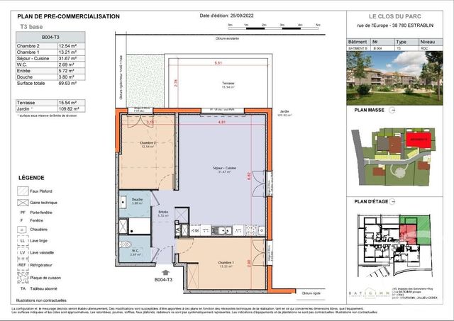 Appartement à vendre - 3 pièces - 69,67 m2 - Estrablin - 38 - RHONE-ALPES