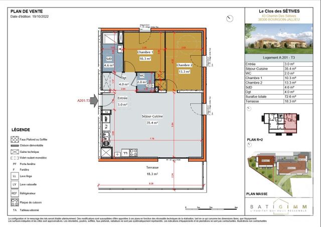 appartement à vendre - 3 pièces - 72,60 m2 - Bourgoin Jallieu - 38 - RHONE-ALPES
