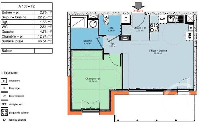 Appartement T2 à vendre - 2 pièces - 46,54 m2 - Bourgoin Jallieu - 38 - RHONE-ALPES
