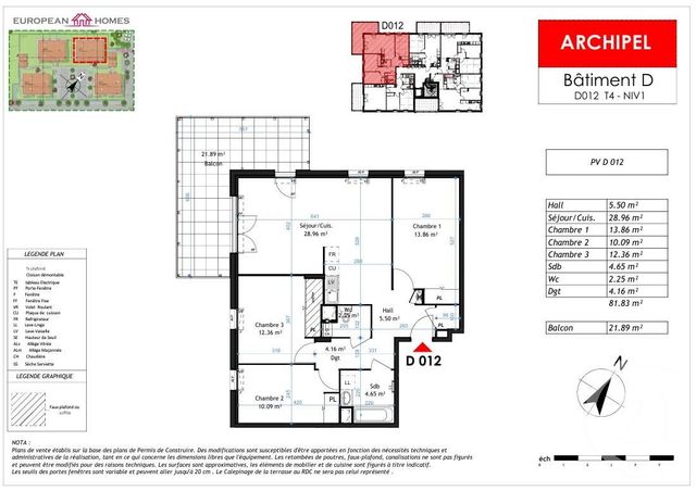 Appartement à vendre - 4 pièces - 81,83 m2 - La Verpilliere - 38 - RHONE-ALPES