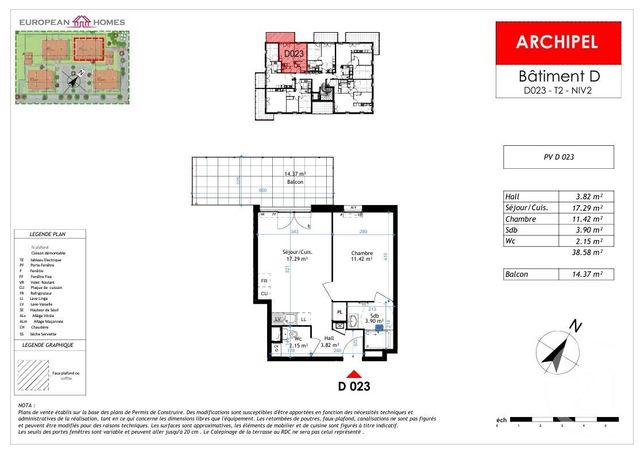 Appartement à vendre - 2 pièces - 38,58 m2 - La Verpilliere - 38 - RHONE-ALPES