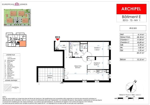 Appartement à vendre - 3 pièces - 65,41 m2 - La Verpilliere - 38 - RHONE-ALPES