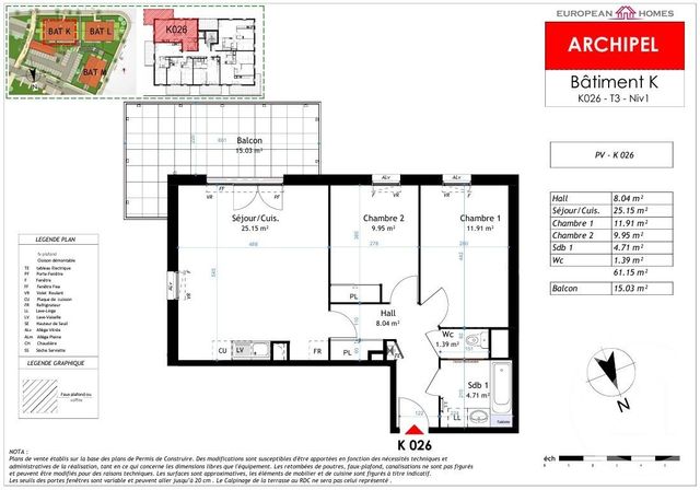 Appartement T3 &agrave; vendre - 3 pi&egrave;ces - 61,15 m2 - La Verpilliere - 38 - RHONE-ALPES