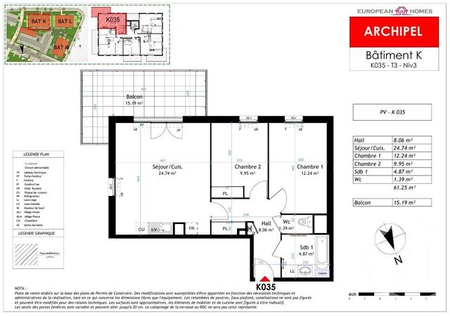 Appartement T3 &agrave; vendre - 3 pi&egrave;ces - 61,25 m2 - La Verpilliere - 38 - RHONE-ALPES