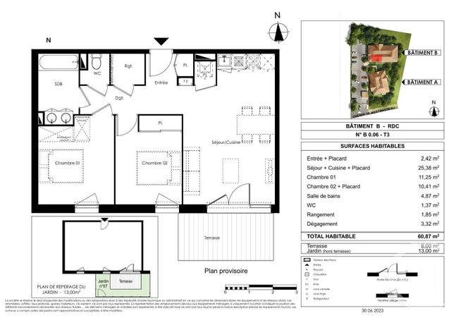 Appartement T3 à vendre - 3 pièces - 60,87 m2 - Gujan Mestras - 33 - AQUITAINE
