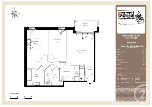 Appartement T3 &agrave; vendre - 3 pi&egrave;ces - 63,66 m2 - Le Teich - 33 - AQUITAINE