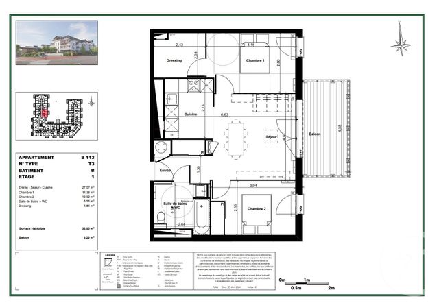 Appartement T3 &agrave; vendre - 3 pi&egrave;ces - 58,85 m2 - Gujan Mestras - 33 - AQUITAINE