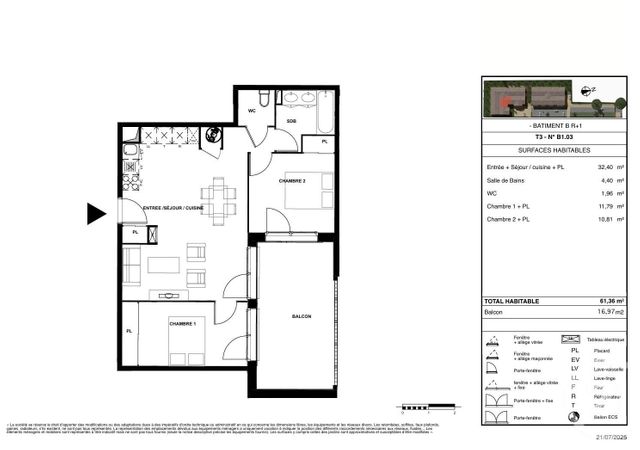 Appartement T3 &agrave; vendre - 3 pi&egrave;ces - 61,36 m2 - Gujan Mestras - 33 - AQUITAINE
