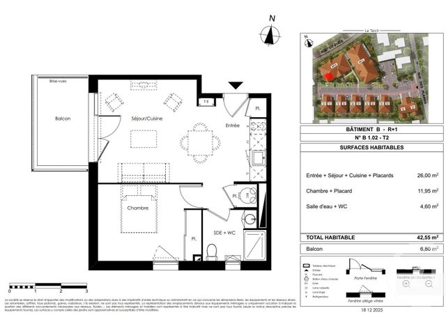Appartement T2 &agrave; vendre - 2 pi&egrave;ces - 42,55 m2 - Le Teich - 33 - AQUITAINE