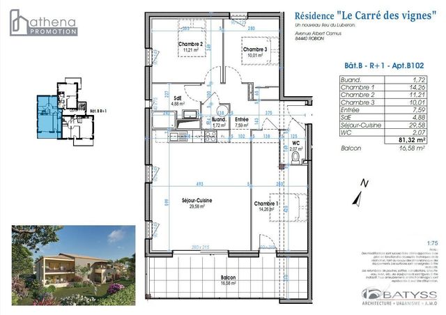 Appartement F4 à vendre - 4 pièces - 81,32 m2 - Robion - 84 - PROVENCE-ALPES-COTE-D-AZUR