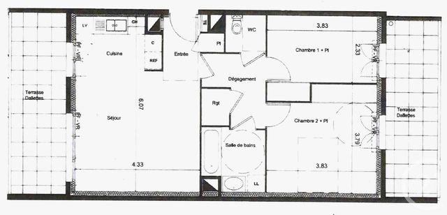 Appartement F3 &agrave; vendre - 3 pi&egrave;ces - 61,75 m2 - Decines Charpieu - 69 - RHONE-ALPES