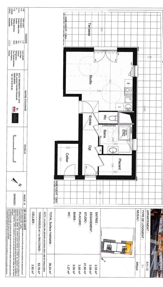 Appartement F1 &agrave; louer - 1 pi&egrave;ce - 38,24 m2 - Pont De Cheruy - 38 - RHONE-ALPES