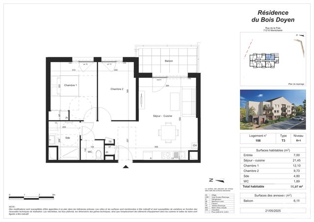 Appartement F3 à vendre - 3 pièces - 56,97 m2 - Montchanin - 71 - BOURGOGNE