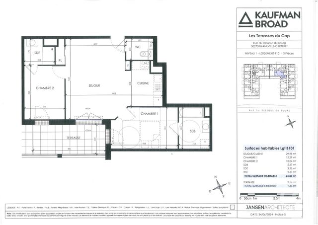 Appartement F3 à vendre - 3 pièces - 63,84 m2 - Barneville Carteret - 50 - BASSE-NORMANDIE