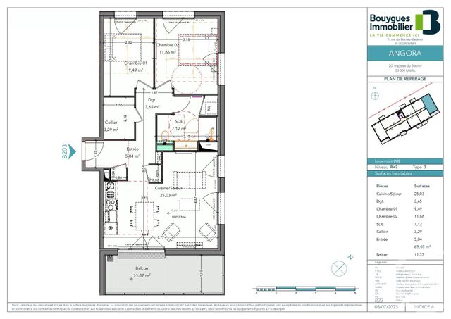 Appartement T3 à vendre - 4 pièces - 65 m2 - Laval - 53 - PAYS-DE-LOIRE