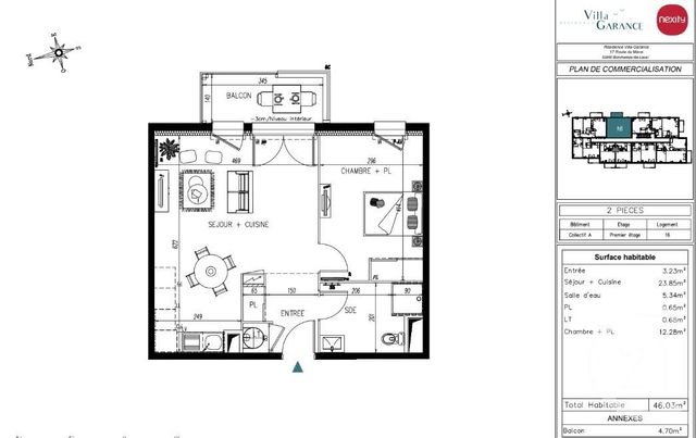 Appartement T2 &agrave; louer - 2 pi&egrave;ces - 46,03 m2 - Bonchamp Les Laval - 53 - PAYS-DE-LOIRE