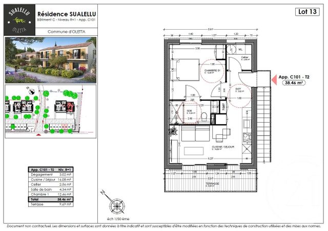 Appartement T2 &agrave; vendre - 2 pi&egrave;ces - 38,46 m2 - Oletta - 202 - CORSE