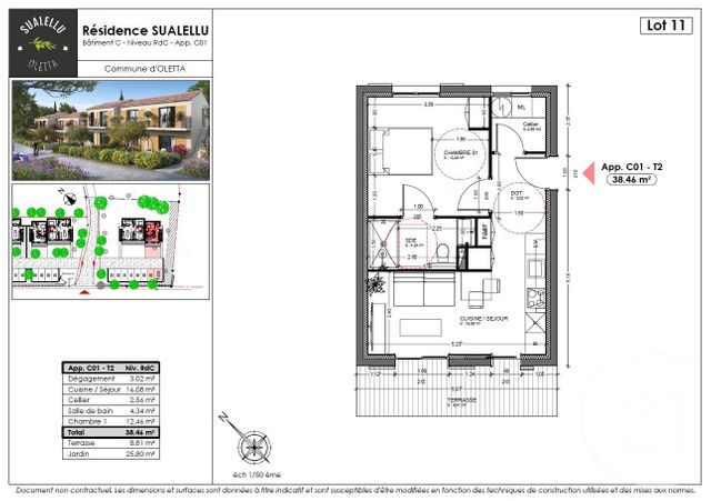 Appartement T2 &agrave; vendre - 2 pi&egrave;ces - 38,46 m2 - Oletta - 202 - CORSE