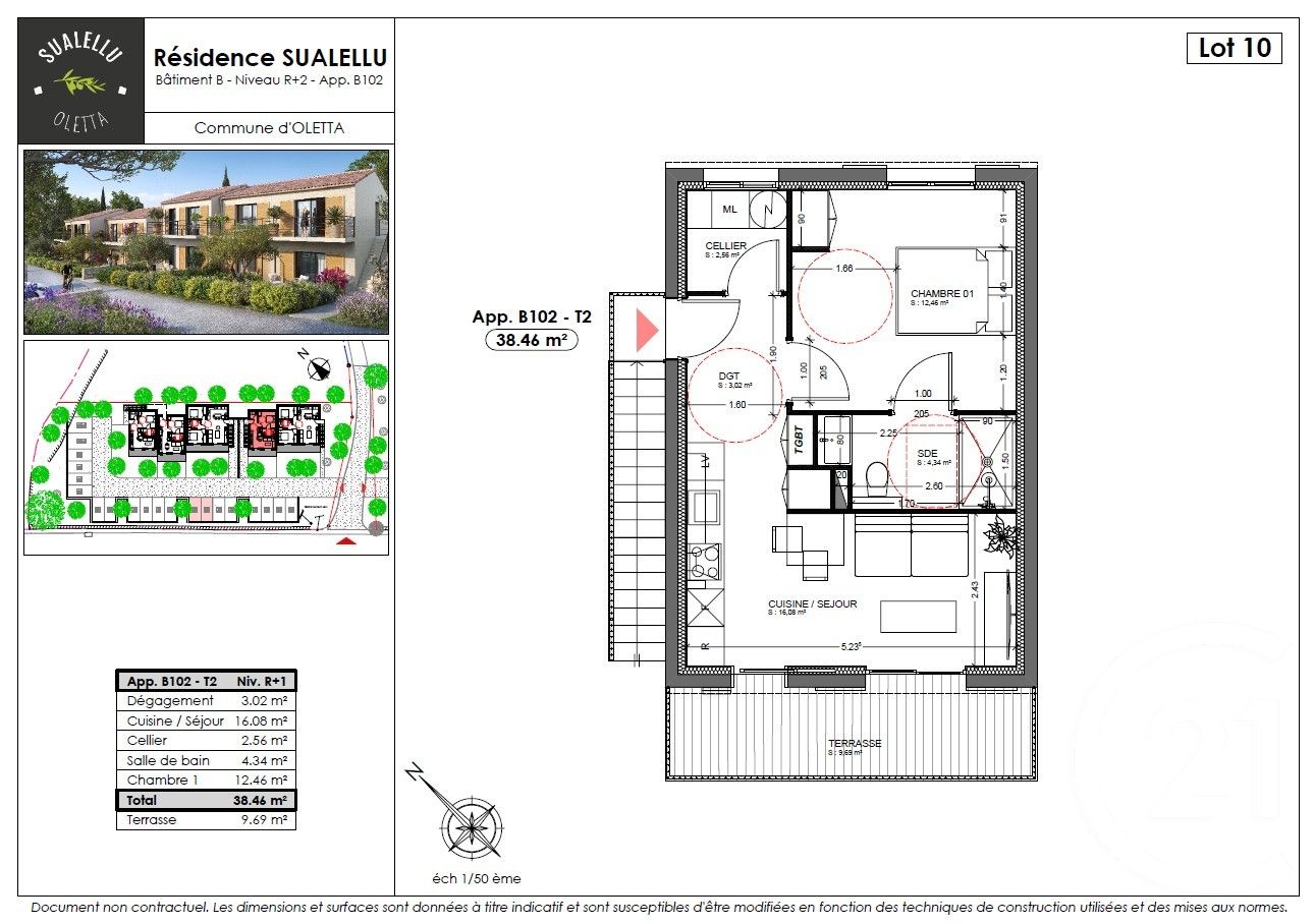 Appartement T2 à vendre - 2 pièces - 38,46 m2 - Oletta - 202 - CORSE — 3