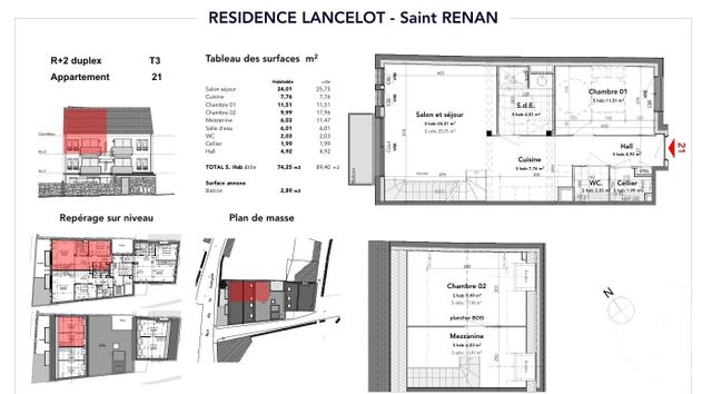 Appartement T3 à vendre - 3 pièces - 74,25 m2 - St Renan - 29 - BRETAGNE