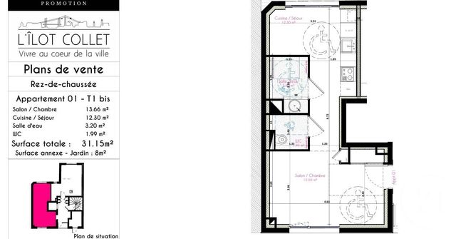 Appartement T1 à vendre - 1 pièce - 31,15 m2 - Brest - 29 - BRETAGNE