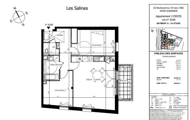 Appartement T2 &agrave; vendre - 2 pi&egrave;ces - 39,78 m2 - Guerande - 44 - PAYS-DE-LOIRE