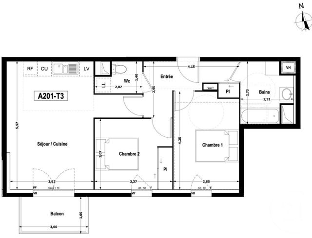 Appartement F3 &agrave; vendre - 3 pi&egrave;ces - 59,54 m2 - Bagneux - 92 - ILE-DE-FRANCE