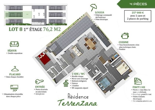 Appartement T4 à vendre - 4 pièces - 76,20 m2 - Aleria - 202 - CORSE