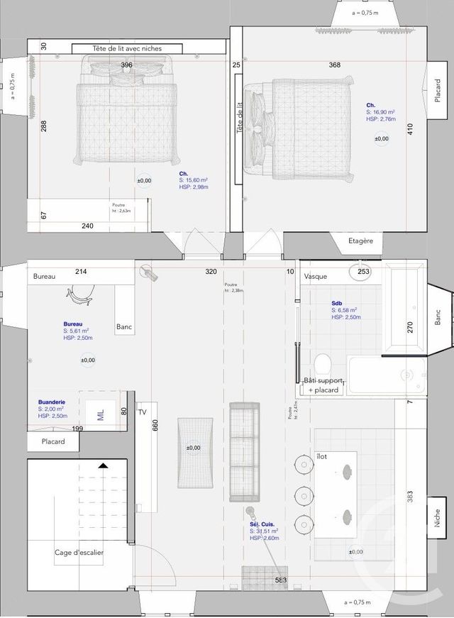 Appartement F3 à vendre - 3 pièces - 75 m2 - Bastia - 202 - CORSE