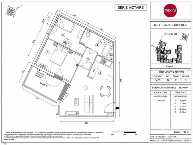 Appartement F3 &agrave; vendre - 3 pi&egrave;ces - 56 m2 - Stains - 93 - ILE-DE-FRANCE
