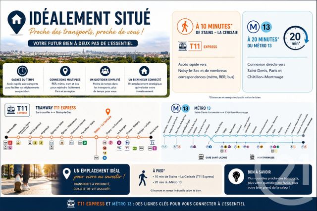 Appartement F3 &agrave; vendre - 3 pi&egrave;ces - 56 m2 - Stains - 93 - ILE-DE-FRANCE