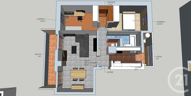Appartement F3 à vendre - 3 pièces - 65,11 m2 - Nice - 06 - PROVENCE-ALPES-COTE-D-AZUR