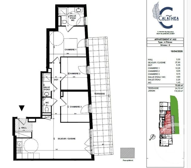 Appartement F4 &agrave; vendre - 4 pi&egrave;ces - 75,85 m2 - Villeneuve Loubet - 06 - PROVENCE-ALPES-COTE-D-AZUR