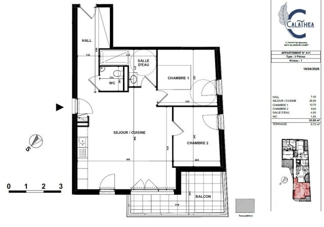 Appartement F3 &agrave; vendre - 3 pi&egrave;ces - 63,80 m2 - Villeneuve Loubet - 06 - PROVENCE-ALPES-COTE-D-AZUR