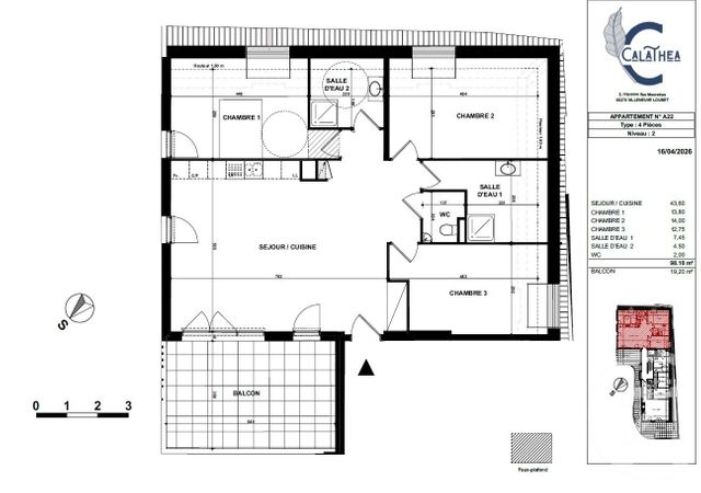 Appartement F4 &agrave; vendre - 4 pi&egrave;ces - 98,10 m2 - Villeneuve Loubet - 06 - PROVENCE-ALPES-COTE-D-AZUR