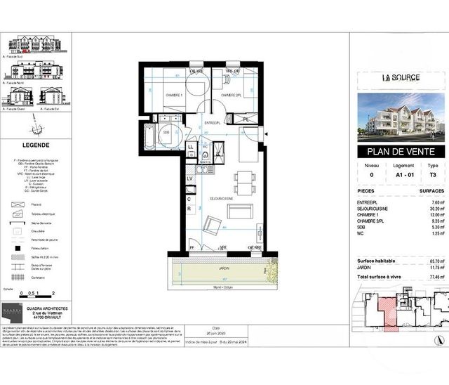 Appartement T3 &agrave; vendre - 3 pi&egrave;ces - 65,70 m2 - Pornic - 44 - PAYS-DE-LOIRE